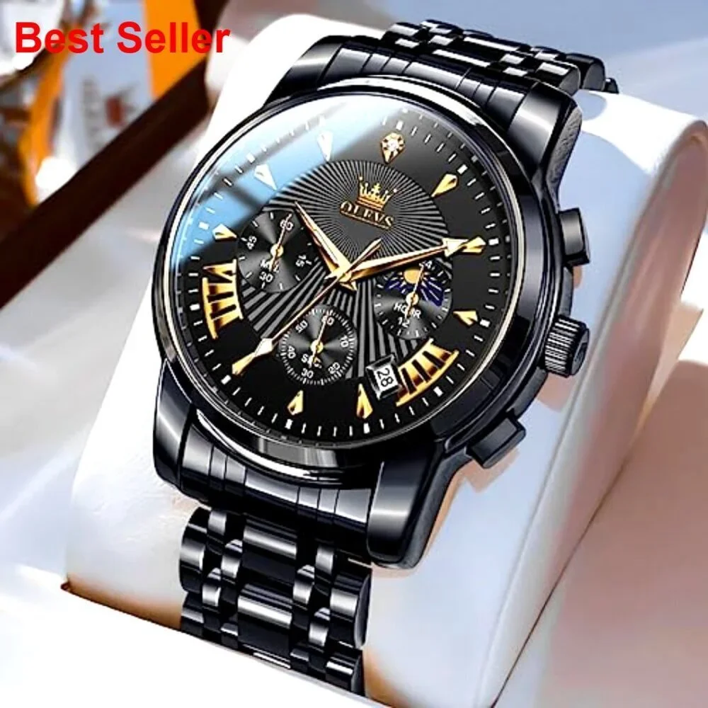 Men's Waterproof Luminous Chronograph Watch with Calendar Stainless Steel